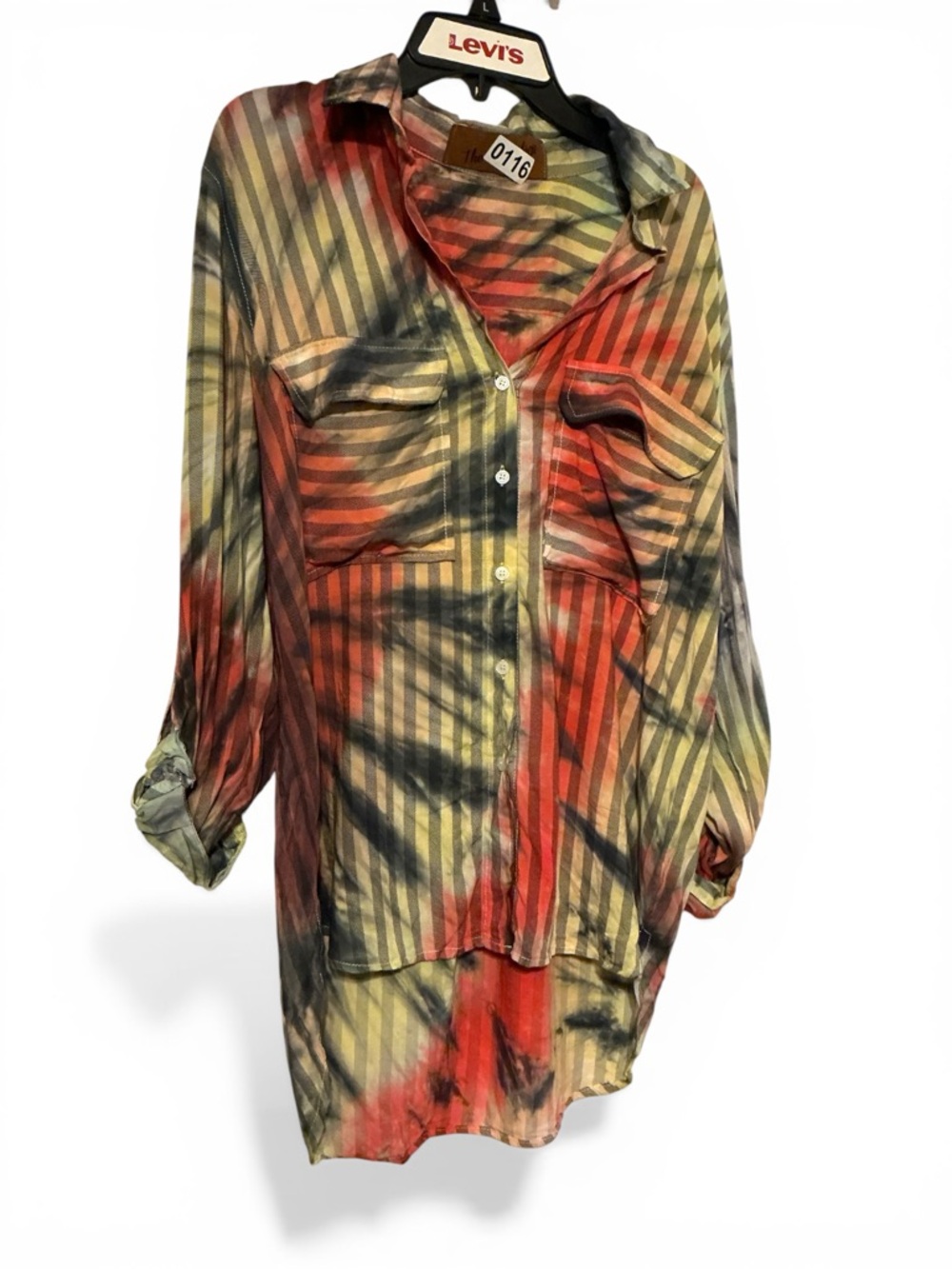 NWT The Nu Vintage USA Abstract Stripe High Low Rayon Tunic Top Large Boho - Picture 4 of 10